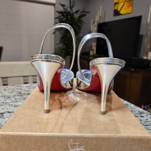 NEW Christian Louboutin Posticha 80mm Metallic Leather Slingback Size 37 - Picture 11 of 15